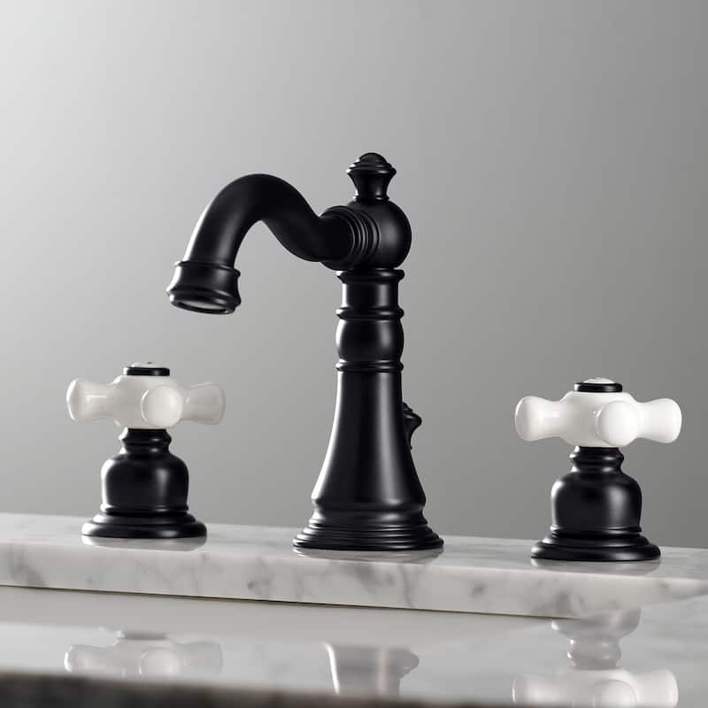 Kingston Brass American Classic Two-Handle 3-Hole Deck Mount Widespread Bathroom Faucet with Pop-Up Drain