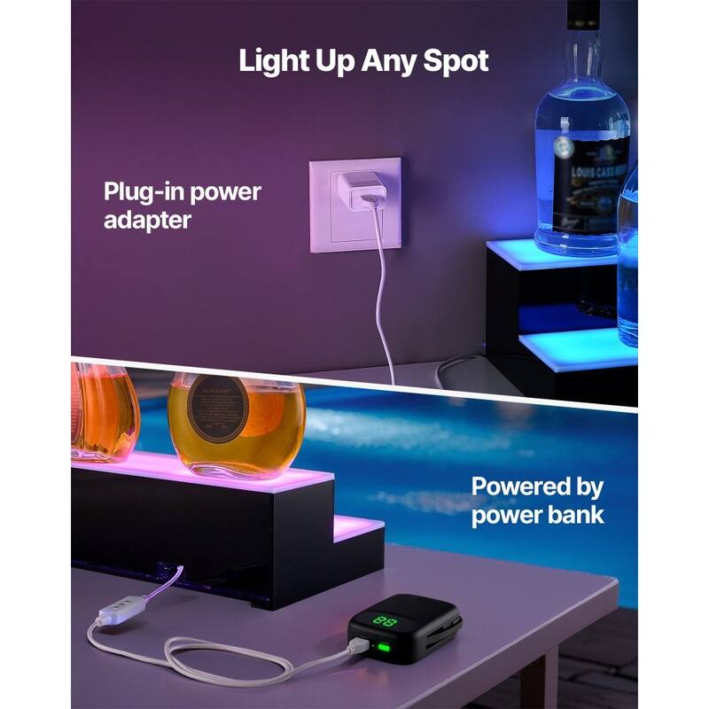 Multi-Color Acrylic LED 2-Tier Wine Bottle Shelf with Remote Control - 20 x 7.9 x 4.5 inch