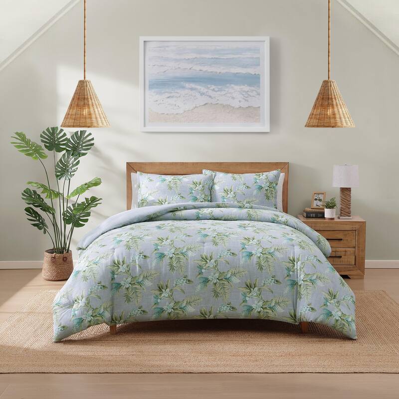 Tommy Bahama Floral Enchantment Cotton Reversible Blue Duvet Cover Set
