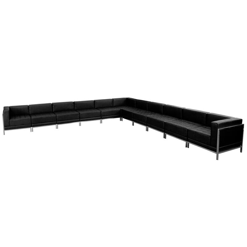 11 PC LeatherSoft Modular Sectional Configuration - Stainless Steel Legs - Black