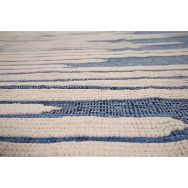 Striped Moroccan Modern Large Area Rug Hand-Knotted Wool Carpet - 11'9"x 15'8"
