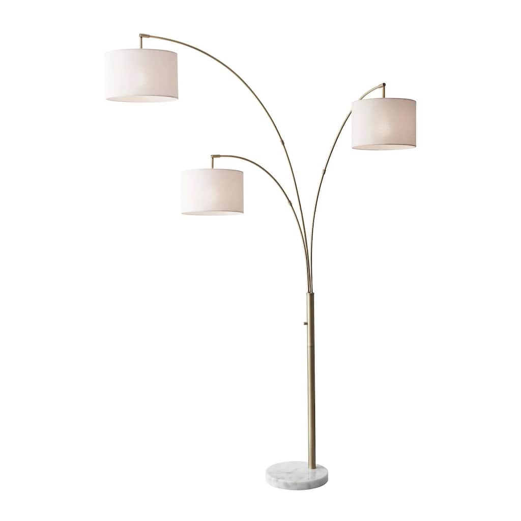HomeRoots 74" Brass Three Light Tree Floor Lamp With Off White Solid Color Drum Shade - 35.00