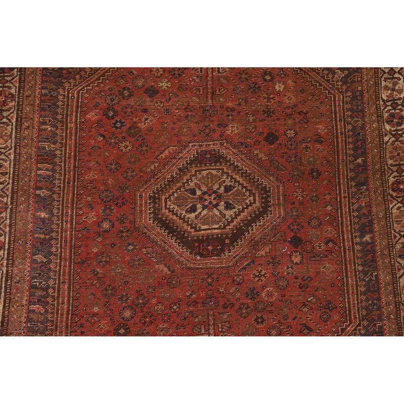 Vegetable Dye Tribal Qashqai Persian Rug Hand-knotted Wool Carpet - 5'2"x 8'5"