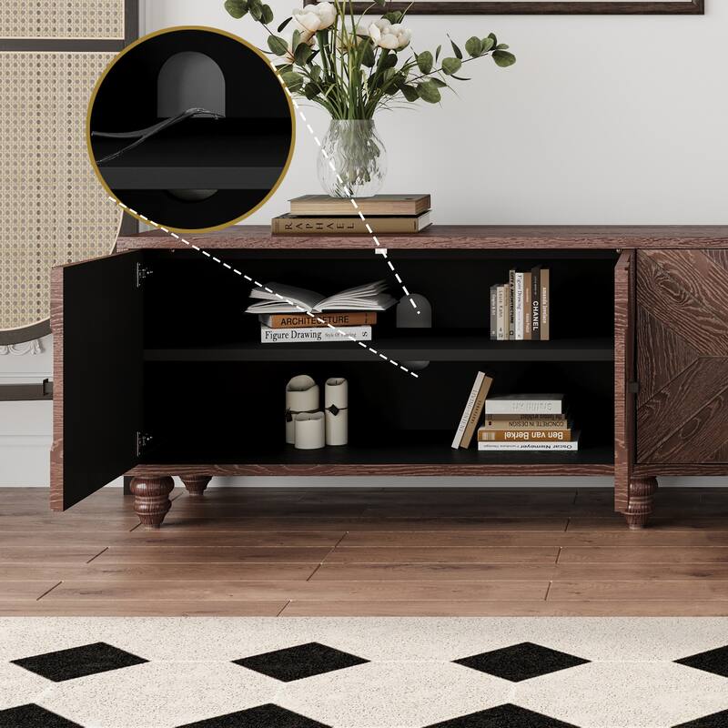 70"-90" Extendable TV Stand, Stylish Entertainment Center with Storage and Adjustable Shelves, Mid Century Wood TV Console