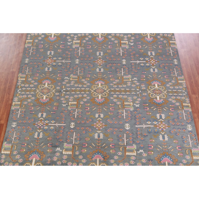 Hand Knotted Oriental 100% Wool Carpet Traditional All-Over Navy Blue & Blues Heriz (serapi) Area Rug - 11' 11'' X 8' 10''