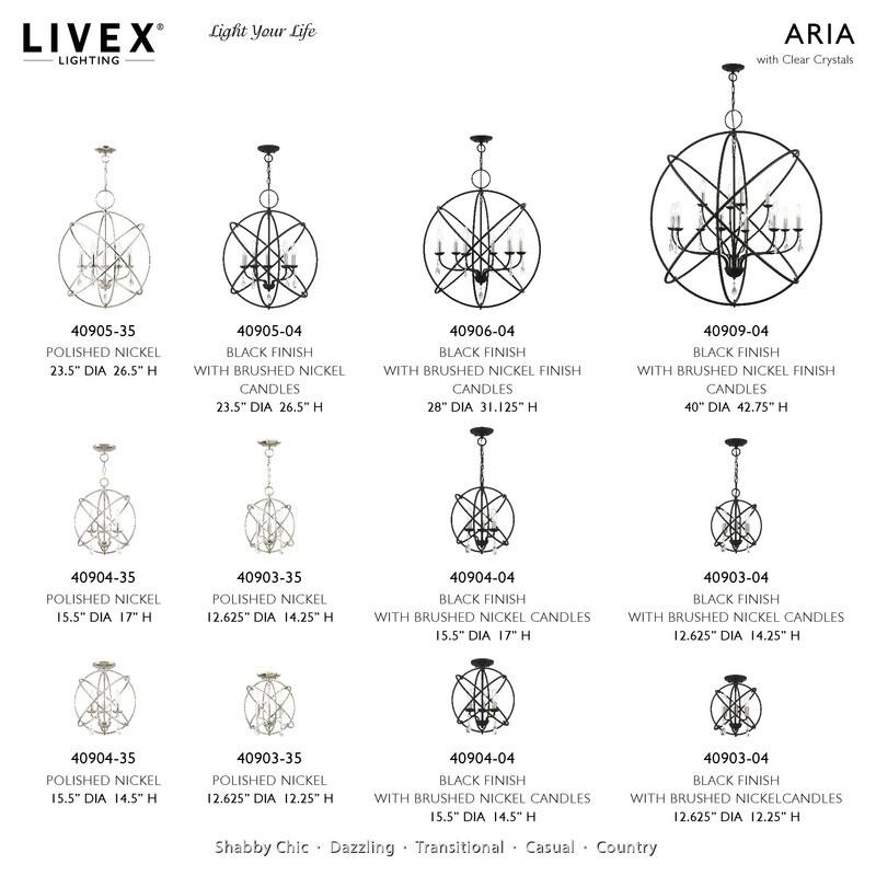 Livex Lighting 3-light Polished Nickel Pendant/Semi-Flush, 40903-35 - 12.625" DIA X 12.25" H/12.625" DIA X 14.25" H