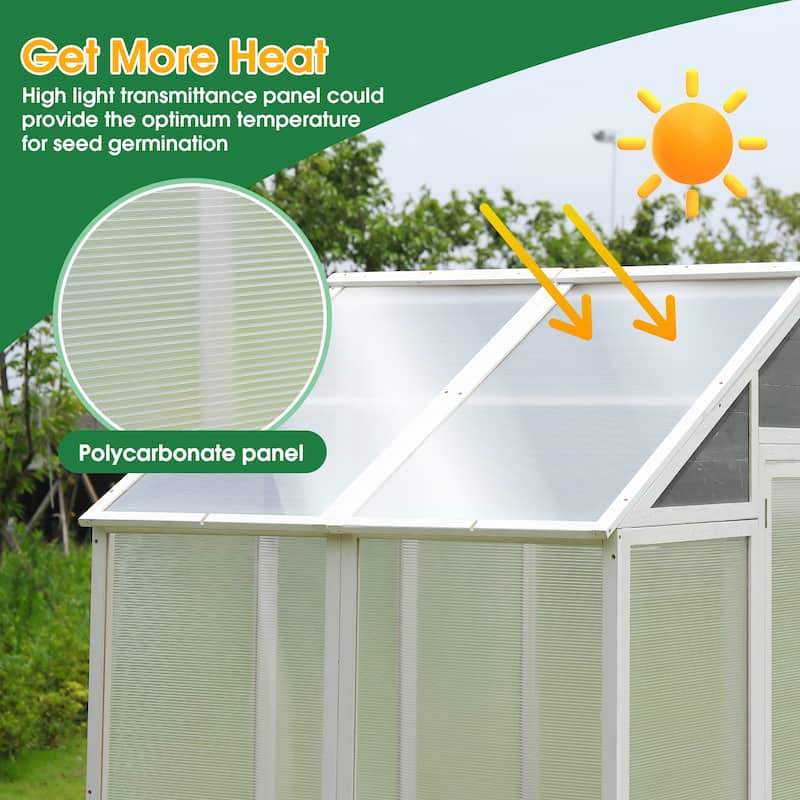 Greenhouse, Wooden Greenhouse Polycarbonate Garden Shed for Plants, Grow House with Front Entry Door
