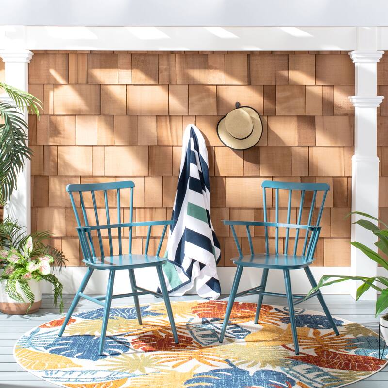 SAFAVIEH Outdoor Annalise Aluminum Arm Chair (Set of 2) - 22Wx21Dx33H - Matte Navy Blue