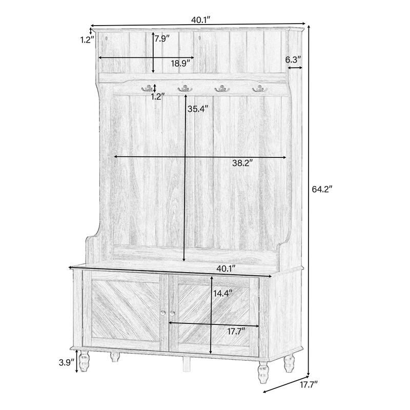 Hall Tree with 4 Hooks