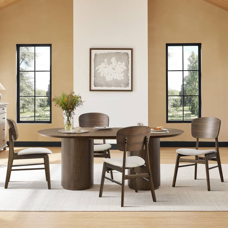 Spruce & Spring Modern Wood Dining Chairs with Ergonomic Back and Cushioned Seat - Set of 4 - Walnut