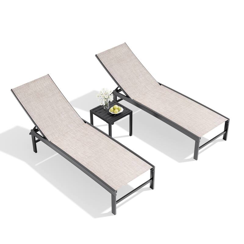 Outdoor Chaise Lounge Set Patio Adjustable Chaise Lounge Chairs with Side Table