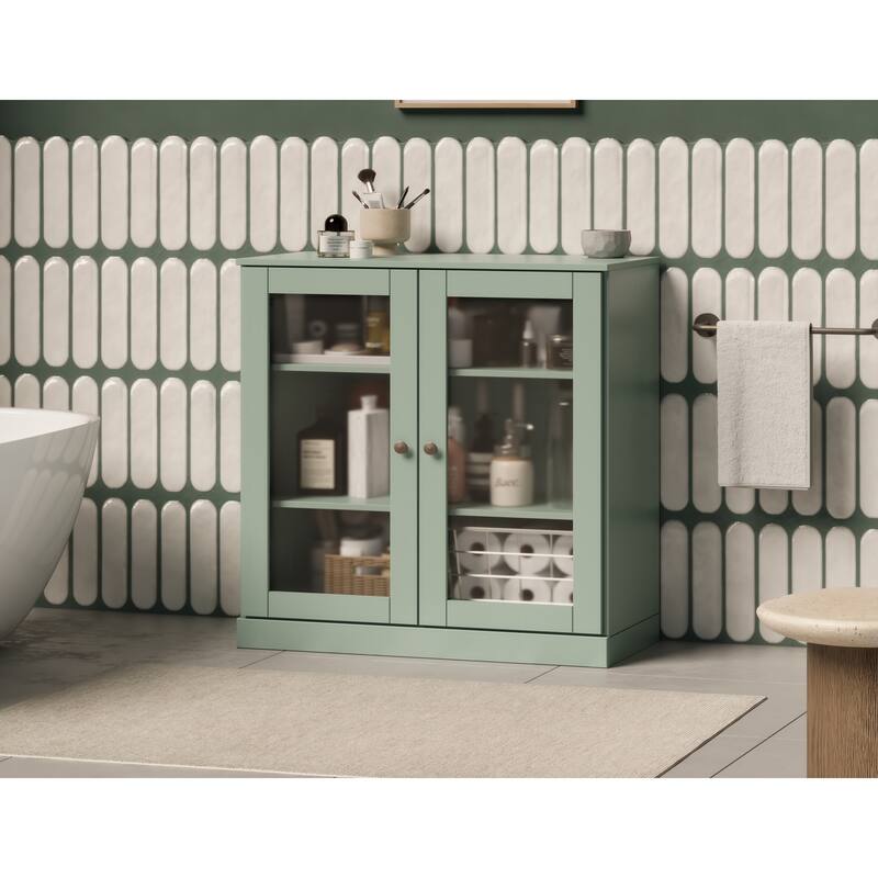 Palace Imports 100% Solid Wood 32" Bathroom Cabinet with Frosted Glass Doors and Adjustable Shelves - Sage