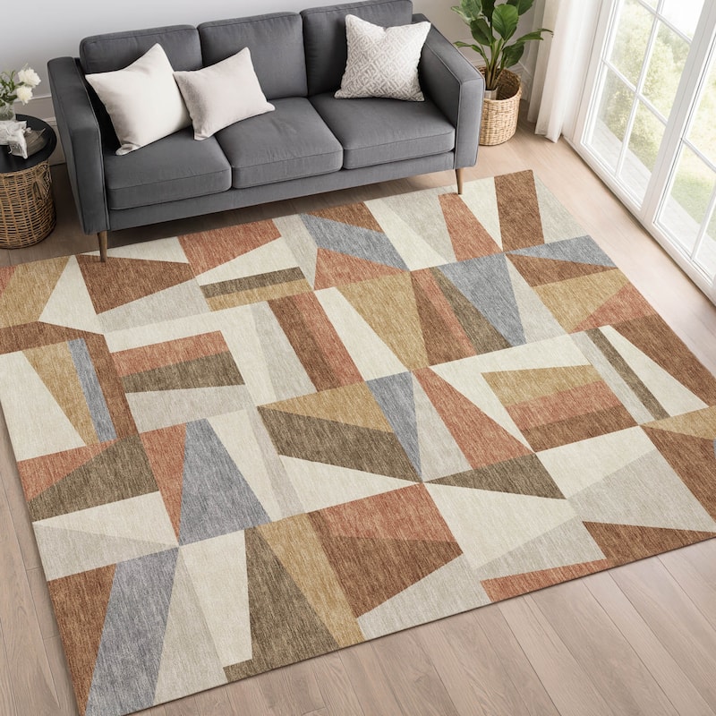 Machine Washable Indoor/ Outdoor Contemporry Mosaic Chantille Rug
