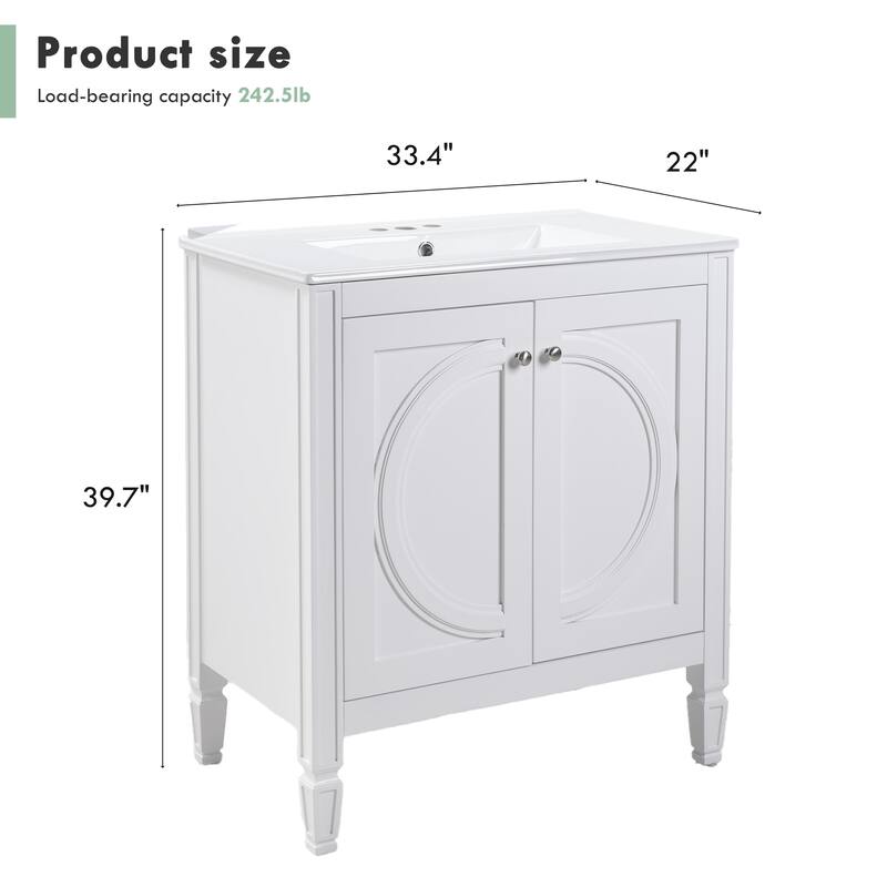 30" No-Installation Bathroom Vanity Set with Ceramic Sink & Wall-Mounted Medicine Cabinet, Modern White