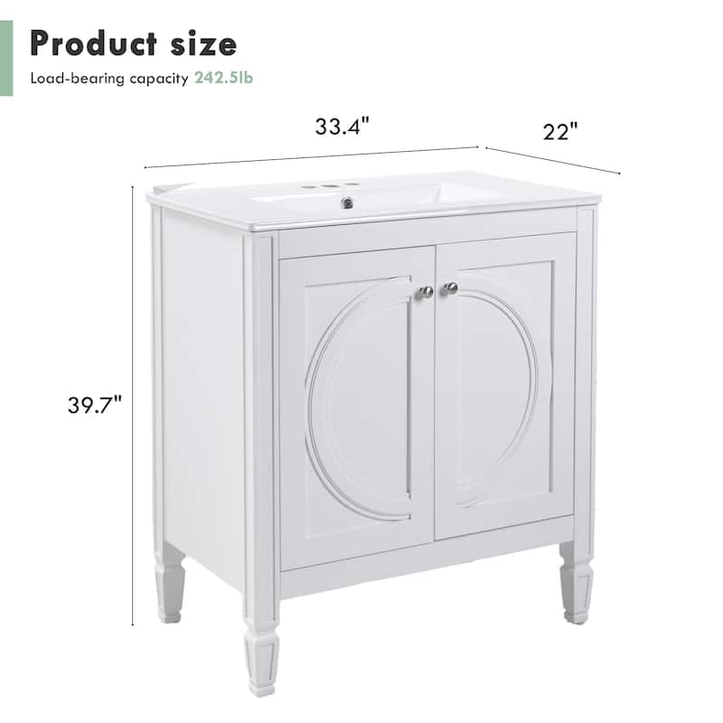 30" Ready-to-Use Bathroom Vanity Set – Modern White Ceramic Sink & Wall-Mounted Mirror Cabinet‌