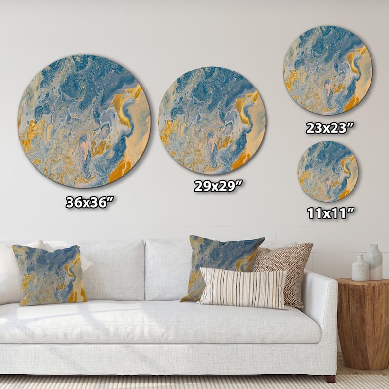 Designart 'Brown And Blue Marble Waves' Modern Metal Circle Wall Art