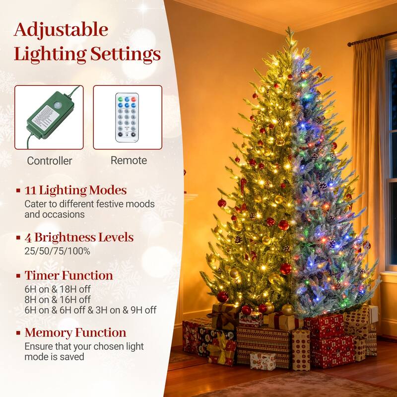 Gymax 7.5 FT Artificial Christmas Tree w/1306 Branch Tips 500 LED