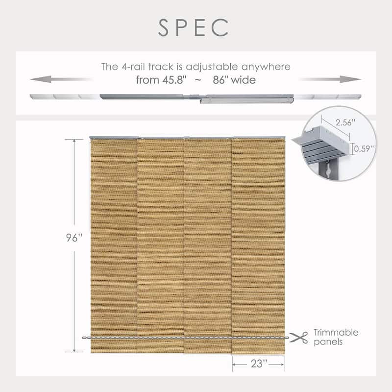 GoDear Design Natural Woven Adjustable Sliding Panel Track Blinds, Vertical Blinds, Earth Tone Color, 45.8"- 86" W x 96" L