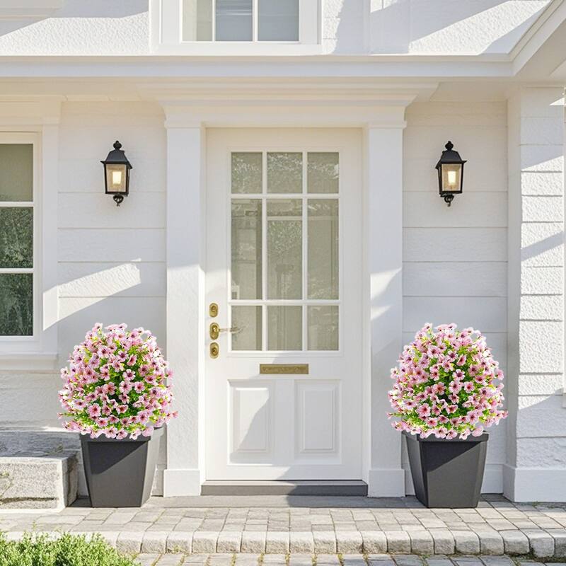 2Pcs Artificial Plant Flowers Bushes for Outdoors with Ground Spike - 15.75 inch
