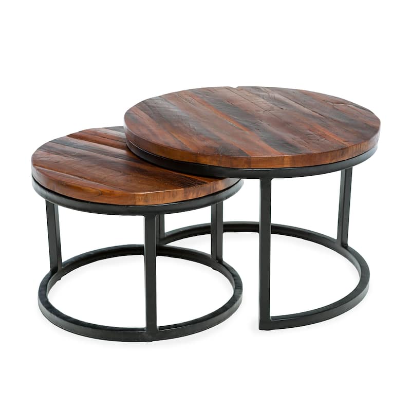 Allegheny Reclaimed Wood Round Nesting Tables, Set of 2