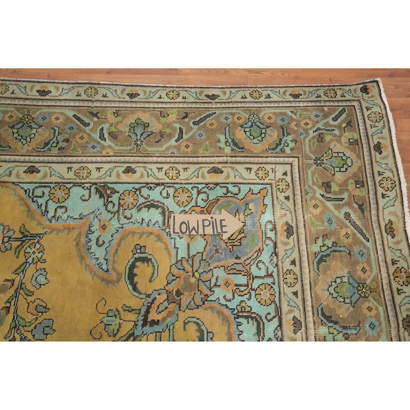Hand Knotted Oriental 100% Wool Carpet Traditional Floral Yellow & Gold Tabriz Area Rug - 12' 6'' X 9' 5''