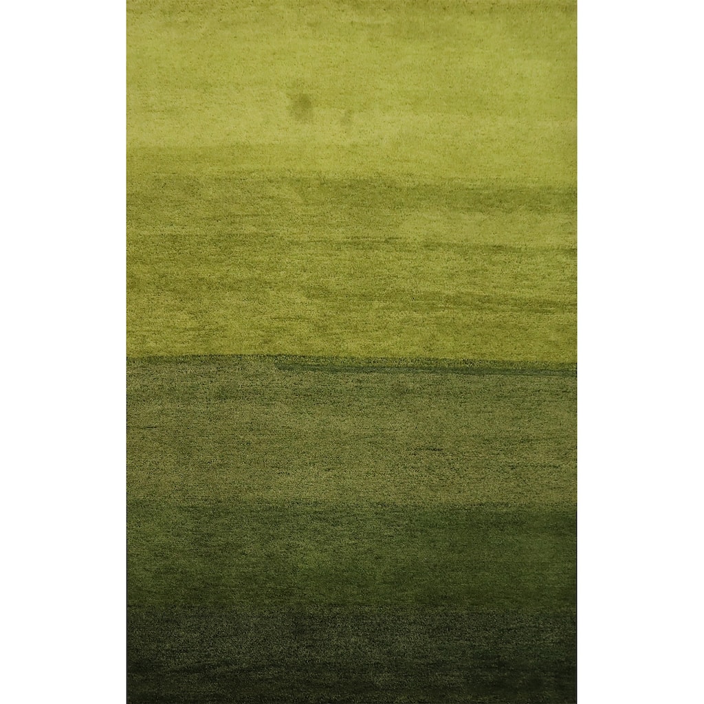 Hand Knotted Oriental 100% Wool Carpet Modern Stripe Green Gabbeh Area Rug - 6' 6'' X 4' 10''