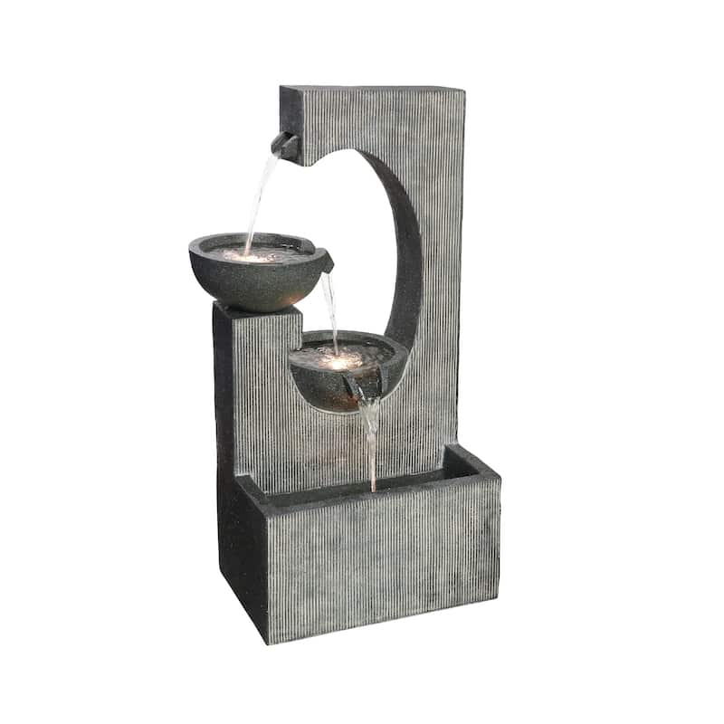 31.75" LED Lighted Semi-Circle Tiered Outdoor Garden Water Fountain