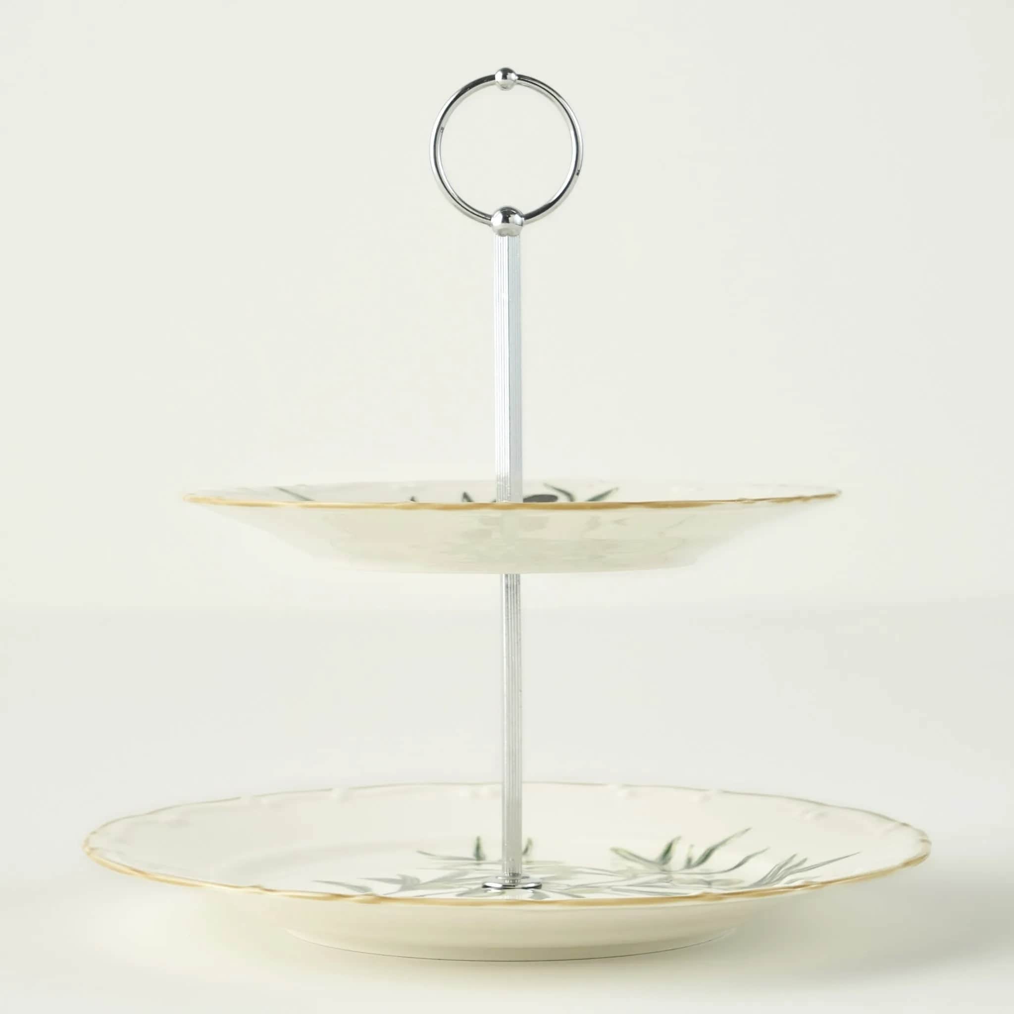 Olive Porcelain 2-Tier Serving Stand
