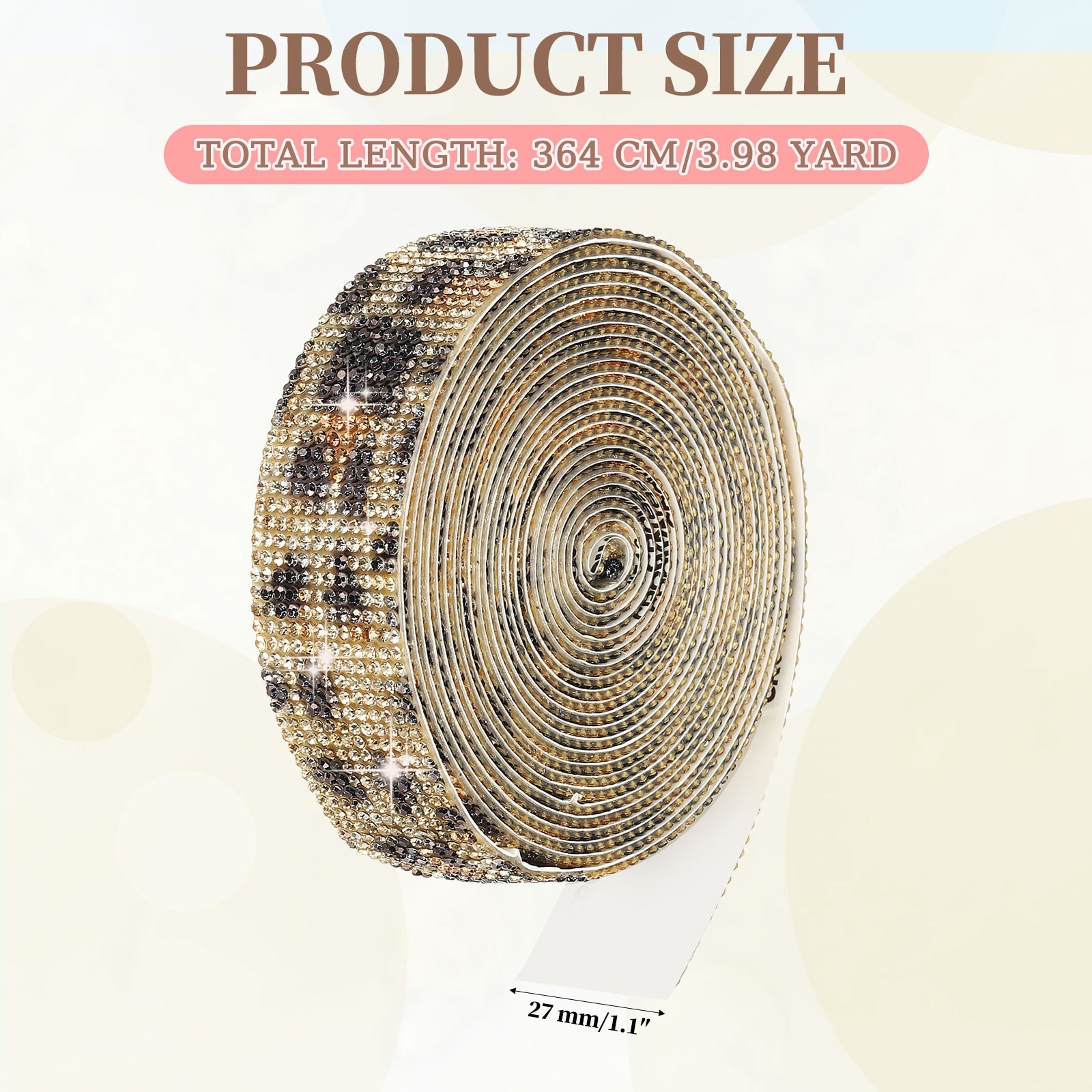 Self Adhesive Rhinestone Ribbon, Bling Diamond Crystal Strips Stickers for DIY Arts Party Car Phone Decoration - 1.1 Inch