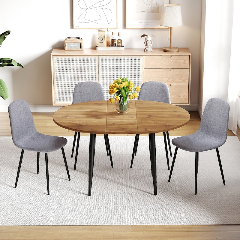 5-Piece Extendable Dining Table Set, Modern MDF Table & 4 High-Resilience Fabric Chairs, Adaptable for Gatherings