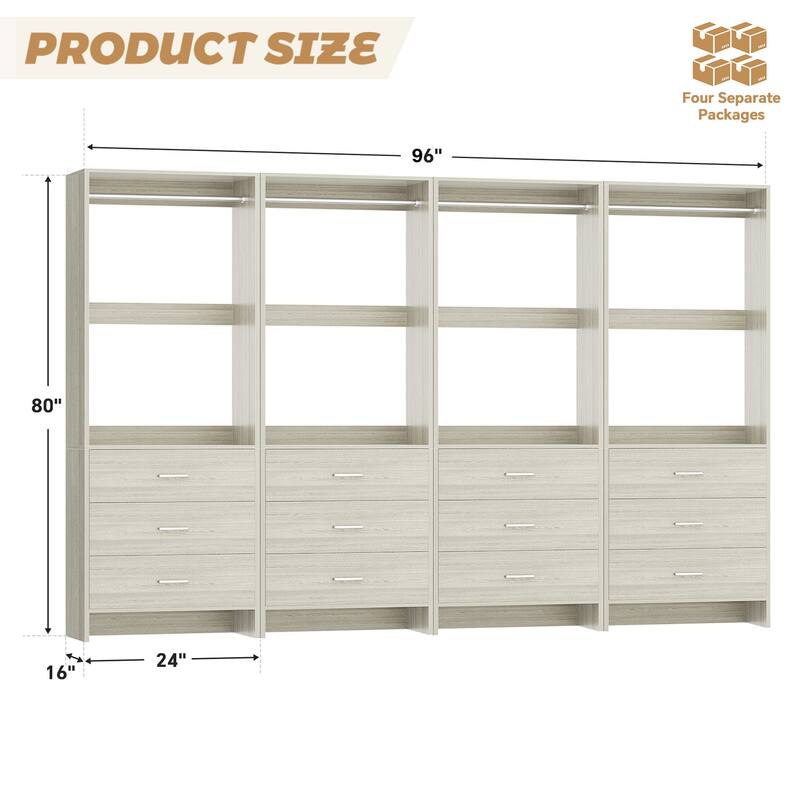 Set of 2/4 Closet Organizer System with Wood Drawers