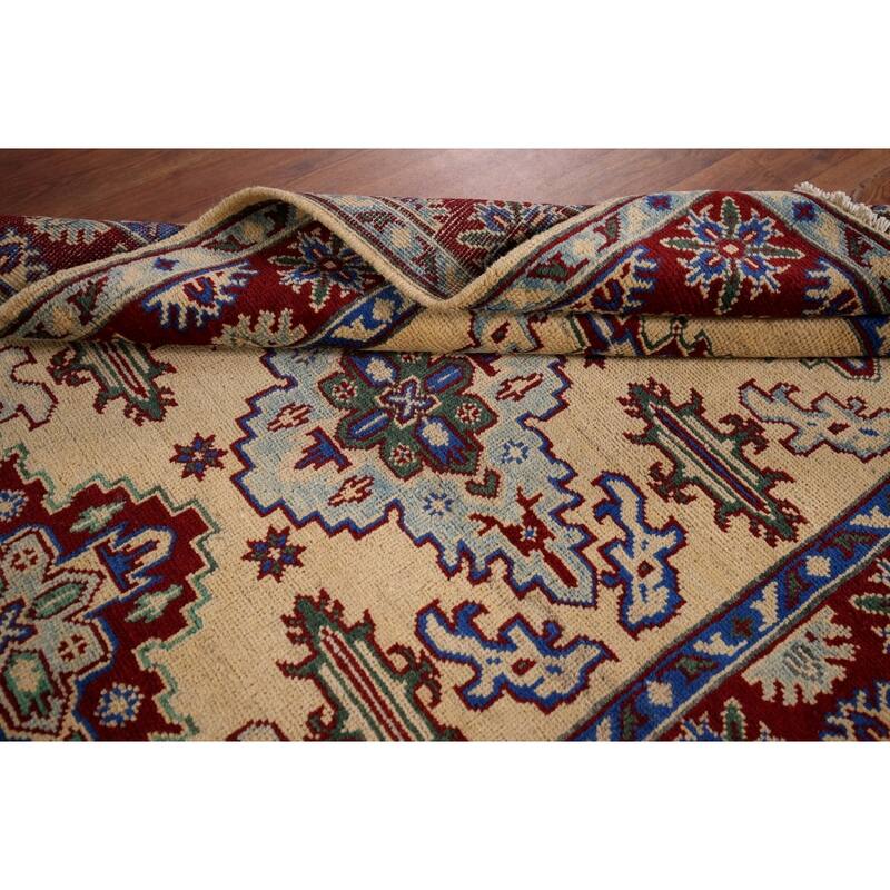 Geometric Kazak Accent Rug Handmade Yellow Wool Carpet - 3'6" x 5'1"