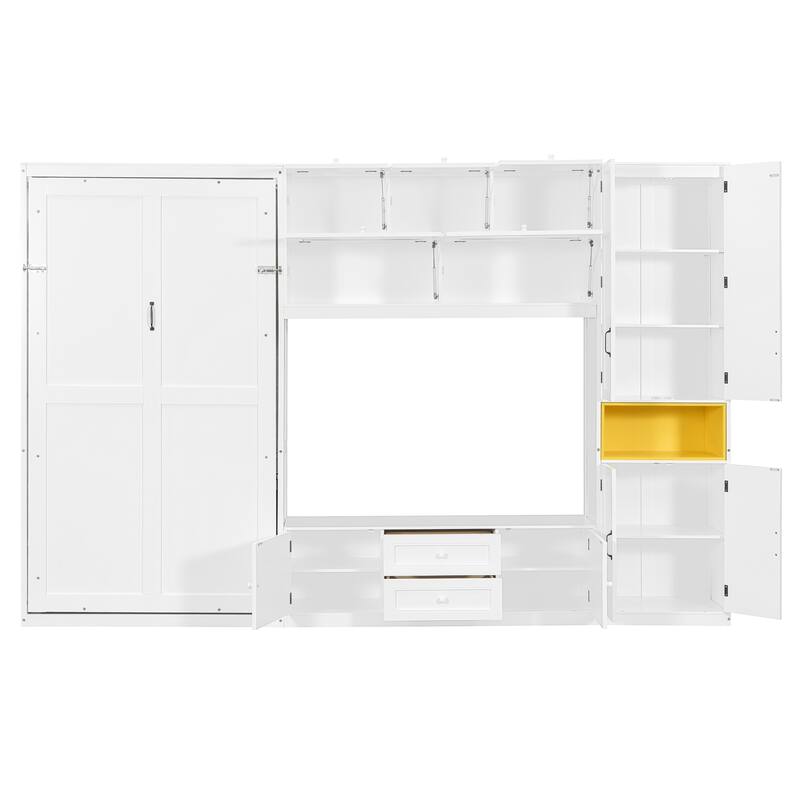 Twin Size Wooden Murphy Bed with TV Stand, Flip-Up Cabinets & Vibrant Accent Storage by Harper&Bright Designs