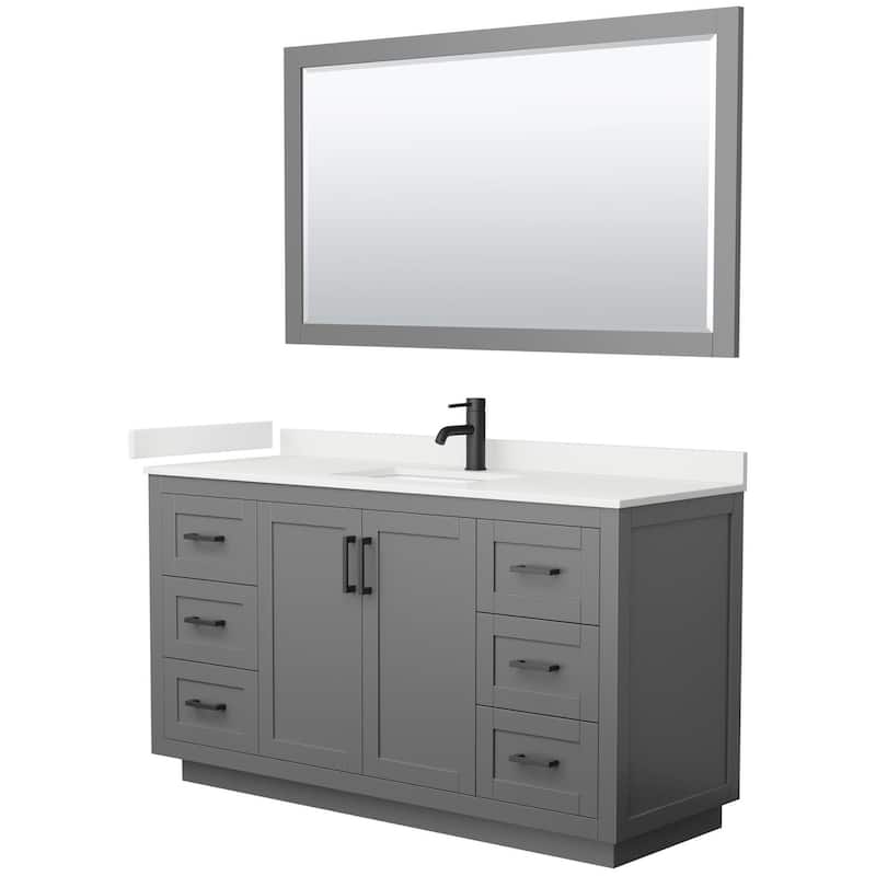 Wyndham Collection WCF292960S-QTZ-UNSM58 Miranda 60" Free Standing - Dark Gray / White Quartz Top / Matte Black