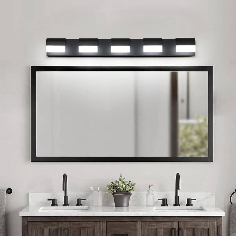 Modern Bathroom Vanity Lighting 5-Light LED Vanity Lights Over Mirror Bath Wall Lighting - Black - Black