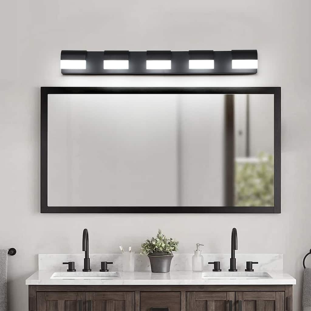 Modern Bathroom Vanity Lighting 5-Light LED Vanity Lights Over Mirror Bath Wall Lighting - Black