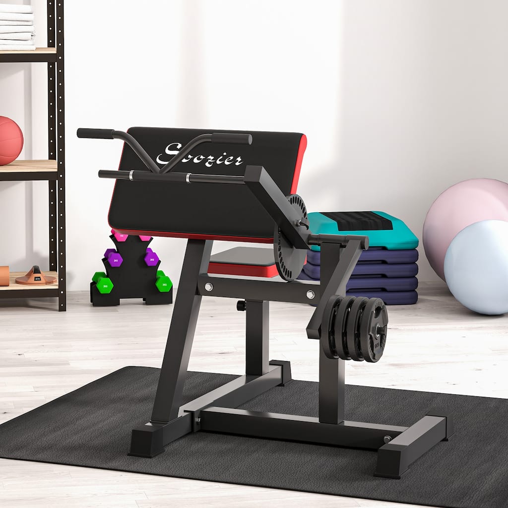 Soozier 2-In-1 Bicep Preacher Curl Bench with Adjustable Seat and Elbow Cushion, Plate Loaded Bicep Curl Machine - Black