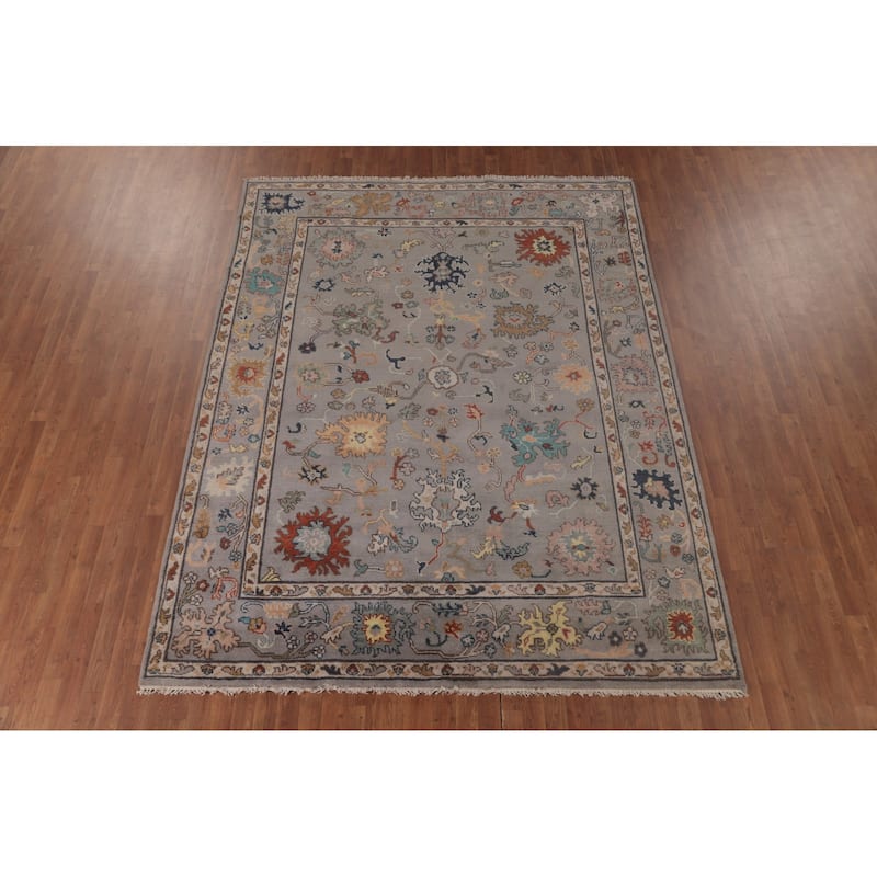 Floral Oushak Indian Area Rug Handmade Wool Carpet - 7'8"x 9'10"