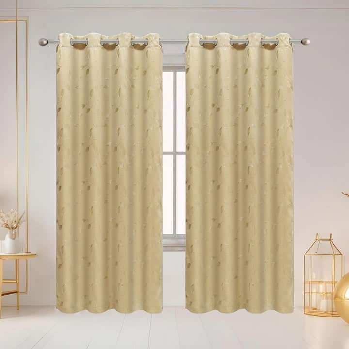 Elvira Embroidered Leaf Room Darkening Grommet Window Curtain Panel, 54x84 Inches - 54 x 84 Inches
