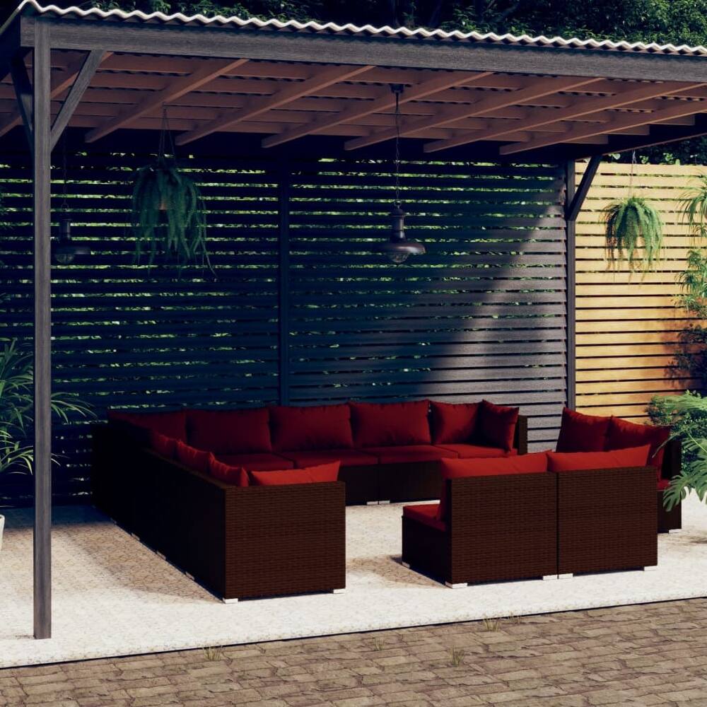vidaXL Patio Lounge Set with Cushions Brown Poly Rattan - 27.6" x 27.6" x 24" - 27.6" x 27.6" x 24"