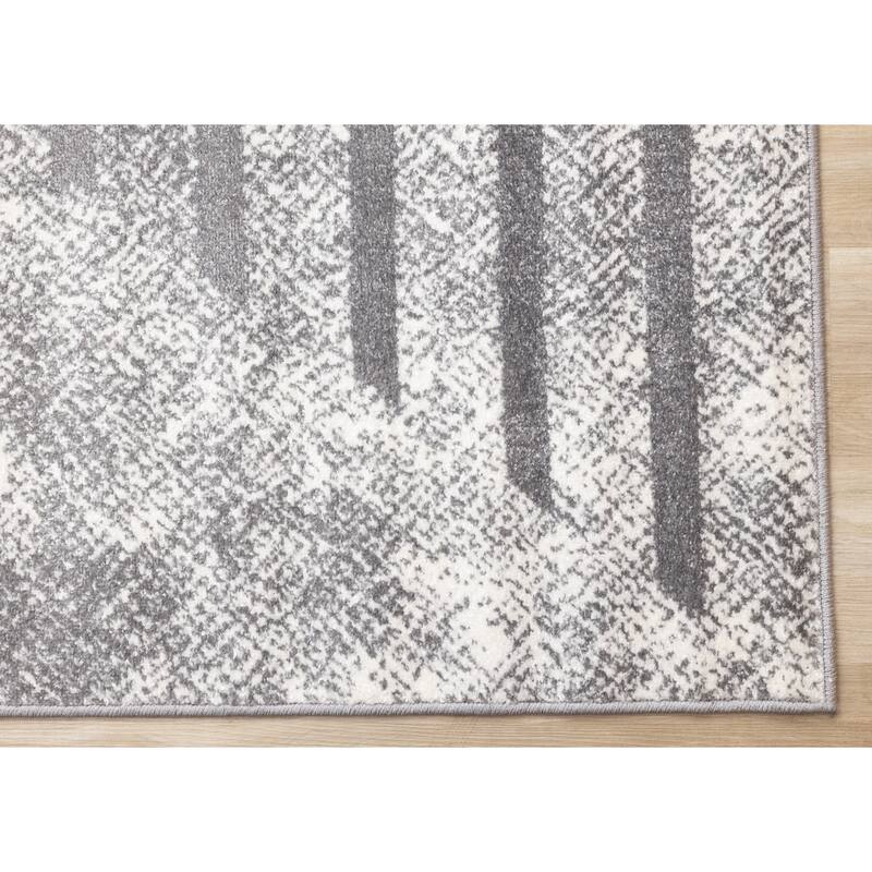 Covington Collection - Distressed Grey White Simple Lines Area Rug