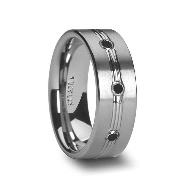 Shop Thorsten Royale Mens Tungsten Ring Satin Finished Tungsten Wedding Band Polished Grooved Center And Triple Black Diamonds Overstock 16985937