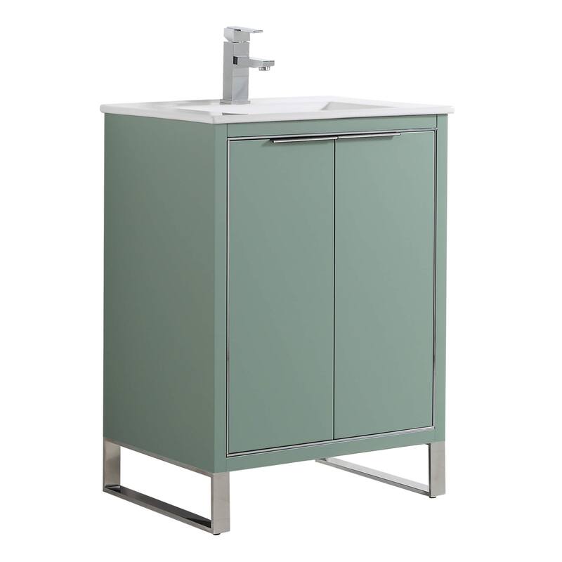 Fine Fixtures Opulence Collection Bathroom Vanity with White Ceramic Sink - 24 Inch - Mint Green - Chrome Hardware