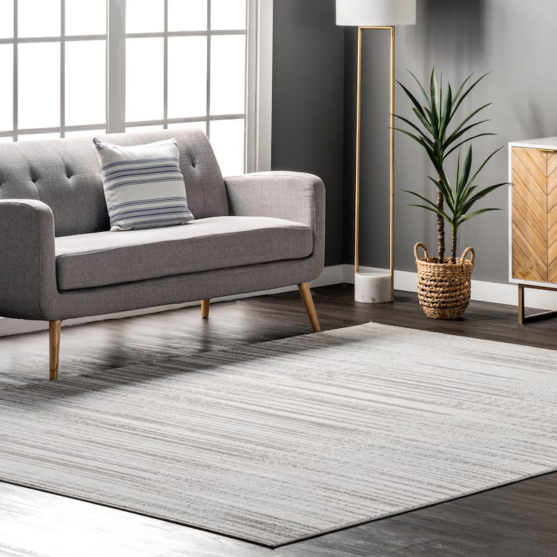 Nuloom Kiley Faded Serene Stripes Area Rug - 4'3" x 6' - Grey - Rectangle
