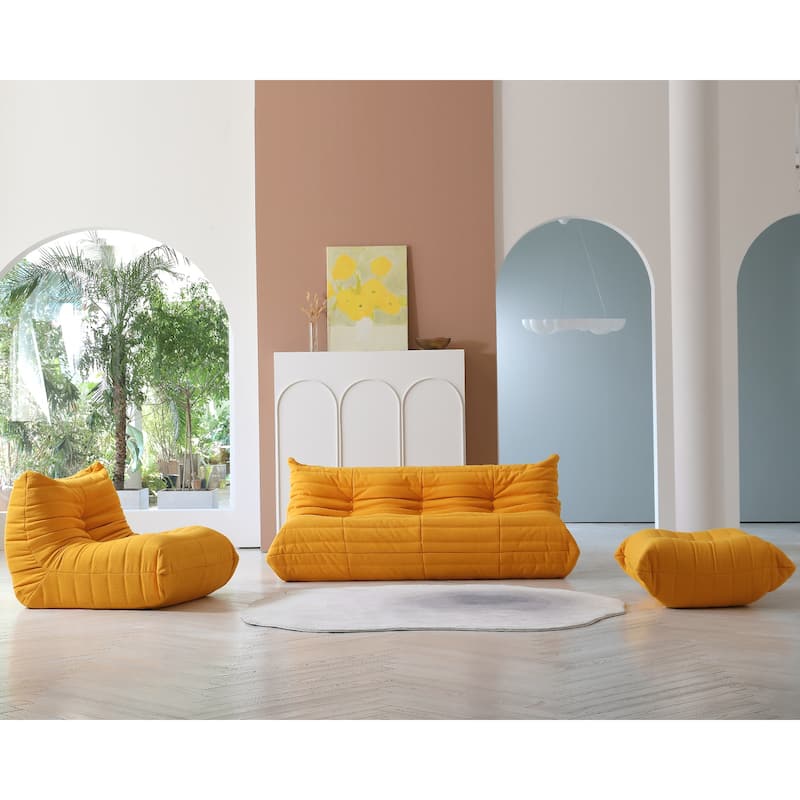Soft Bean Bag Chair with Ottoman,Sponge Filling Lazy Sofa Floor Couch - Yellow