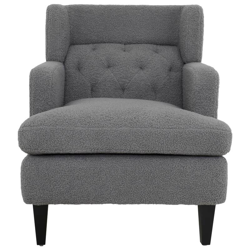 Teddy Fleece Fabric Upholstered Accent Chair, Ergonomic Living Room Club Chair, Lounge Armchair with Tufted Back & Solid Legs