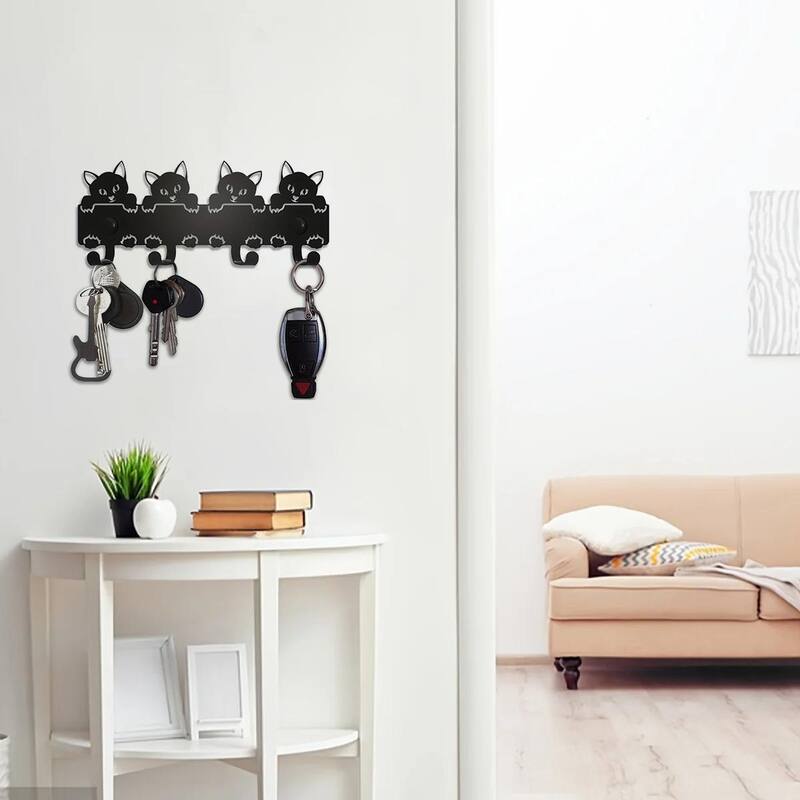 Black Metal Wall Hook Rack Space Saving 6 Hook Organizer for Towels Coats and Accessories - 6.45”L x 2.71”H