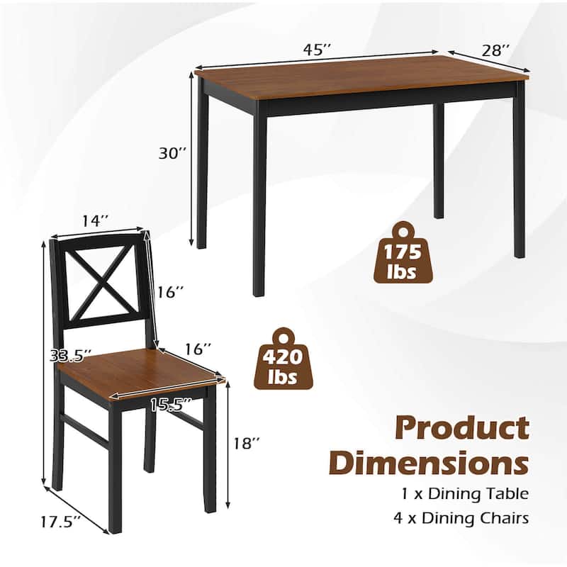 Costway 5 Piece Dining Table Set for 4 People with Rubber Wood Legs,