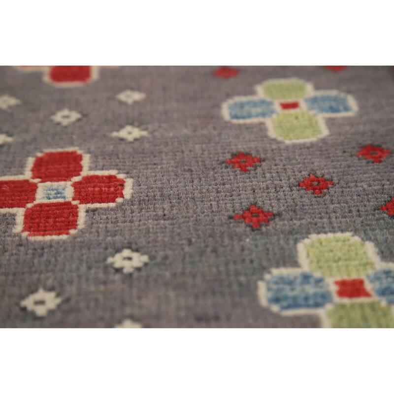 Hand Knotted Oriental 100% Wool Carpet Traditional Geometric Greys & Charcoal Kazak Area Rug - 10' 4'' X 8' 2''