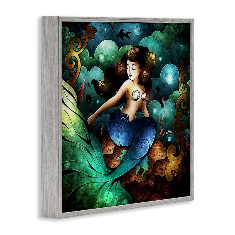 Stupell Vivid Deco Mermaid Framed Giclee Art Design By Mandie Manzano